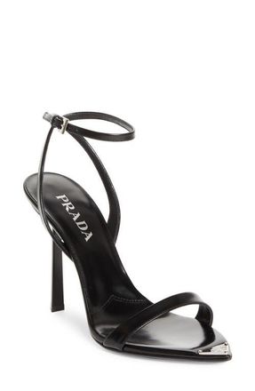 Prada Pointed Toe Logo Sandal in Nero at Nordstrom, Size 5.5Us