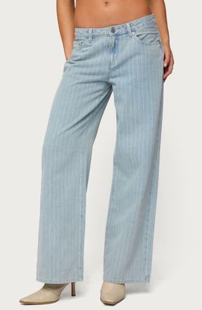 Edikted Pinstripe Low Rise Wide Leg Jeans in Light-Blue-Washed at Nordstrom, Size X-Large