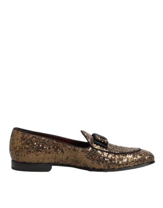 Dolce & Gabbana Gold Sequined Slip On Loafers Men Dress Mens Shoes