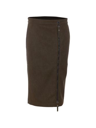 Pinko Textured Leather Midi Skirt with Asymmetric Zip