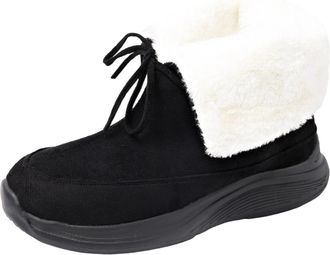 Generic Ladies Winter Boots Casual Comfortable Snow Booties Solid Color Lace Up Stylish Fuzzy Plush Lined Thermal Ankle Boots for Cold Weather