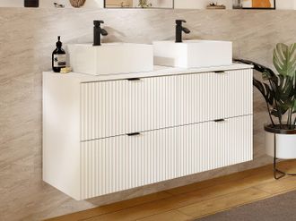 Vente-Unique Mobile per bagno sospeso con scanalature con lavabo da incasso quadrato - Bianco opaco - 120 cm - ZEVINI