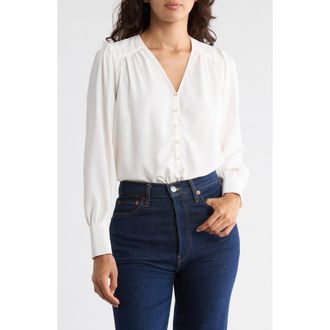 Muse Shirred Button-Up Top in White at Nordstrom Rack, Size X-Large