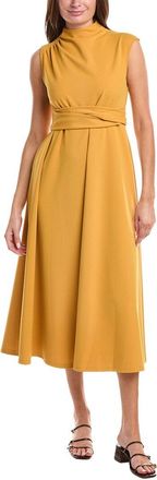 Gracia Front Tie Belt Mock Neck Midi Dress