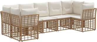 vidaXL Conjunto De Sof&aacute;s De Exterior 7 Uds. Natural Y Crema Poli&eacute;ster Vidaxl