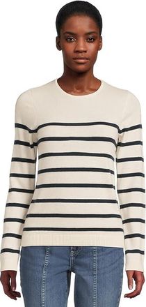 L.L.Bean Classic Cashmere Sweater Crewneck Stripe Womens Sweatshirt Cream/Navy : XL