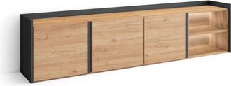 Skraut Home Skraut Home - Mueble Tv, Televisi&oacute;n, Muebles De Sal&oacute;n, Almacenaje, 207x35x50cm, Para Tv Hasta 80, Led, Estilo Moderno, Roble Y Negro