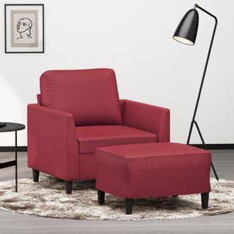 vidaXL Vidaxl - Sill&oacute;n Con Taburete Cuero Sint&eacute;tico Rojo Tinto 60 Cm