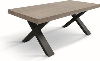 Konte Design Mesa de madera de olmo perla, patas en x antracita, 160x90-240x90