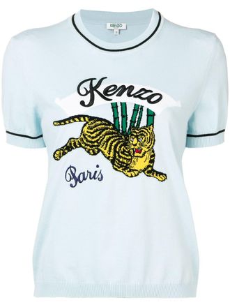 Kenzo embroidered tiger logo T-shirt - Blue