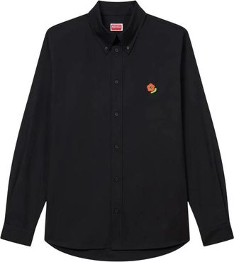 Kenzo Geborduurd katoenen overhemd klassieke kraag - Heren - Casual Overhemden - Zwart - XL - Katoen - Overhemden