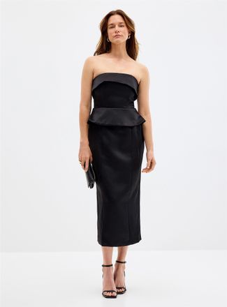Contemporaine Womens Peplum waist structured satin tube dress