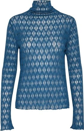 Saint Tropez Kanten Hoge Hals Blouse - Dames - Coltruien - Blauw - XS - Truien & Vesten