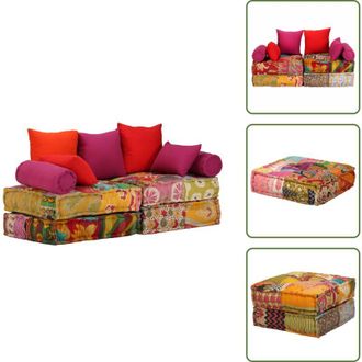 vidaXL The Living Store Pouf Modulare a 2 Posti in Tessuto Patchwork - Divano letto