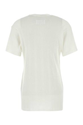 Maison Margiela Womens Cotton Blend Ribbed T-Shirt White Lyocell