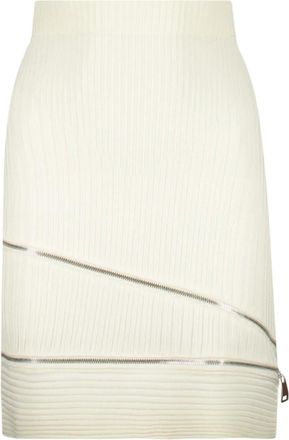 ADĀMO Andrea Adamo Geribbelde Gebreide Minirok met Ritsen - Dames - Korte rokken - Wit - S - Polyester - Rokken