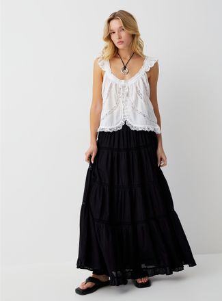 Icone Womens Openwork strips maxi tiered skirt