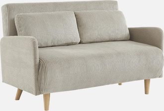 Sweeek Sweeek - Sof&aacute; Cama De Pana De 2 Plazas Con Patas De Madera, Panam Pana, Beige, 131x75x81 Cm