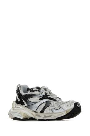 Balenciaga Mens White Mesh Runner 2 Sneakers - Black T Polyurethane Polyester