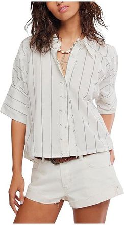 Free People We The Free Seaside Cotton Stripe Shirt Womens Clothing Ivory Combo : LG (Womens 12-14)