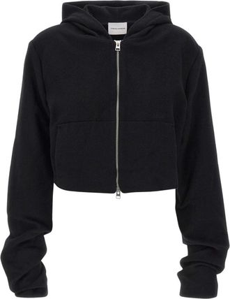 7 For All Mankind Zip-Up Cropped Sweatshirt - Dames - Vesten met rits - Zwart - M - Wol - Hoodies & sweatvesten