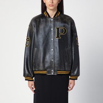 Prada Bomber in pelle nero vintage con patch