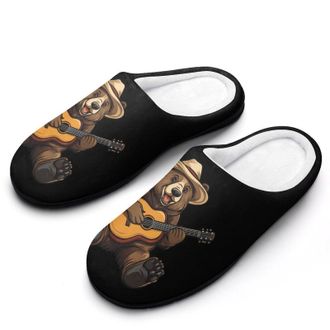 Generic Bear Playing Guitar Womens Slippers Warm House Slippers Indoor House Shoes with Anti-Skid Rubber Sole