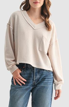 Lush V-Neck Long Sleeve Top in Oat at Nordstrom Rack, Size X-Large