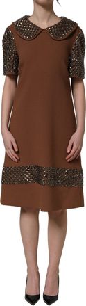 Dolce & Gabbana Womens Brown Wool Rhinestone Embellished Midi Dress