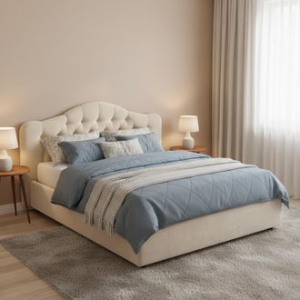Dmora Cama Doble Aly, Desenfundable, Con Almacenaje, Hecha En Italia, Tama&ntilde;o Del Colch&oacute;n 160x200 Cm, Beige