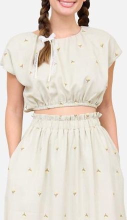Blu Pepper Floral Embroidered Crop Top in Light Olive at Nordstrom Rack, Size Medium