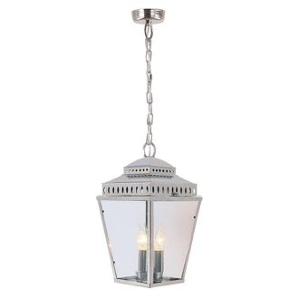 Netlighting Mansion House 3 Light Outdoor Ceiling Chain Lantern Polished Nickel IP44 E14 in Grey
