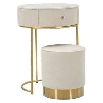 Dmora Escritorio De Tocador Mbale, Mueble De Maquillaje Con Un Caj&oacute;n, Tapizado De Terciopelo Acolchado, Crema, 52x52x70h Cm Blanco Crema