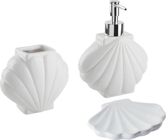 Beliani Beliani - Conjunto De Accesorios De Ba&ntilde;o De Dolomita Blanco Dispensador Jabonera Portacepillos Glamuroso Shell