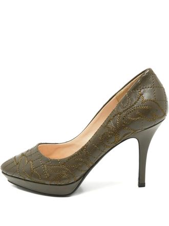 Versace embroidered leather pumps - Green