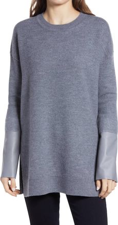 AllSaints Essy Leather Cuff Wool Sweater In Grey