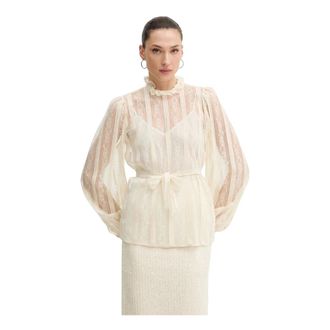 Twinset Blusa con Fiocco in Pizzo a Righe - - Blouses & Shirts - Donna - Beige - L