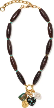 Lizzie Fortunato Marilla Beaded Charm Necklace in Brown Multi at Nordstrom