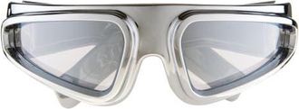Rick Owens Ryder Wraparound Shield Sunglasses in Silver Temple/Silver Lens at Nordstrom