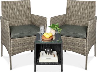Best Choice Products 3-Piece Outdoor Wicker Conversation Patio Bistro Set, w/ 2 Chairs, Table