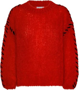 Americandreams Catia Mohair Stitch Pullover - Dames - Ronde hals truien - Rood - L/Xl - Wol - Truien & Vesten