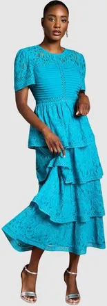 Coast Tiered Lace Midi Dress in Teal at Nordstrom, Size 10