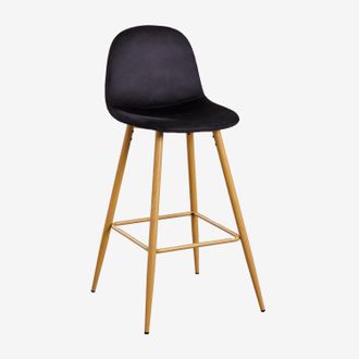 Sklum Sklum - Pack De 2 Taburetes Altos En Terciopelo Glamm Negro Madera Natural