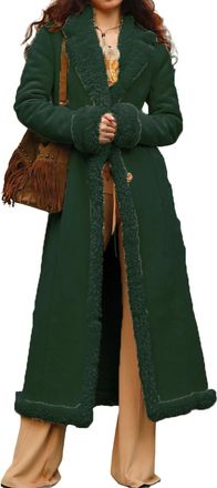 Generic Long Winter Coats for Women Faux Suede Leather Shearing Jacket Fuzzy Sherpa Lined Trench Coat Business Casual Overcoat (Army Green,L)