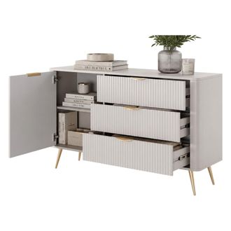Dmora Credenza Halilomo, Aparador 3 Cajones, Un Estante, Apertura Batiente, Deslizante, 138x38x81h Cm Beige