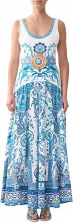 Camilla Jersey Tank Dress With Contrast Skirt In Isnik Lullaby