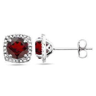 Allurez Natural Gemstone & Diamond Stud Earrings Sterling Silver in 1.12Ct, Garnet at Nordstrom