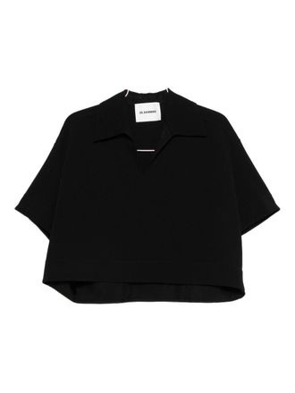 Jil Sander Womens V-Neck Short Sleeves Straight Hem Cropped Polo Shirt