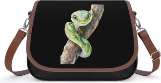 Generic Green Snake Womens Leather Crossbody Bags with Adjustable Strap Casual Printed Shoulder Handbag