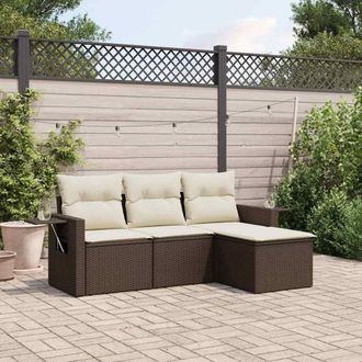 vidaXL Set De Sof&aacute;s De Jard&iacute;n 4 Pzas Y Cojines Rat&aacute;n Sint&eacute;tico Marr&oacute;n Vidaxl